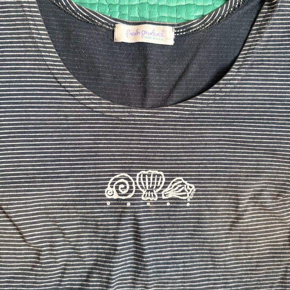 Vintage 2002 Fresh Produce Beach Navy Striped Short Sleeve Cotton Dress M Y2K - Picture 7 of 14